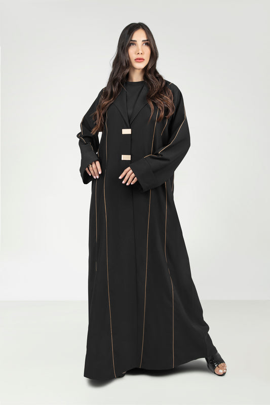 Black Lapel Embroidered Abaya