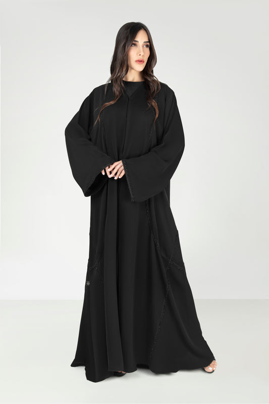 Black A-Line Abaya With Beads