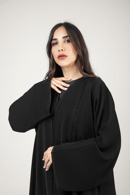 Black A-Line Abaya With Beads