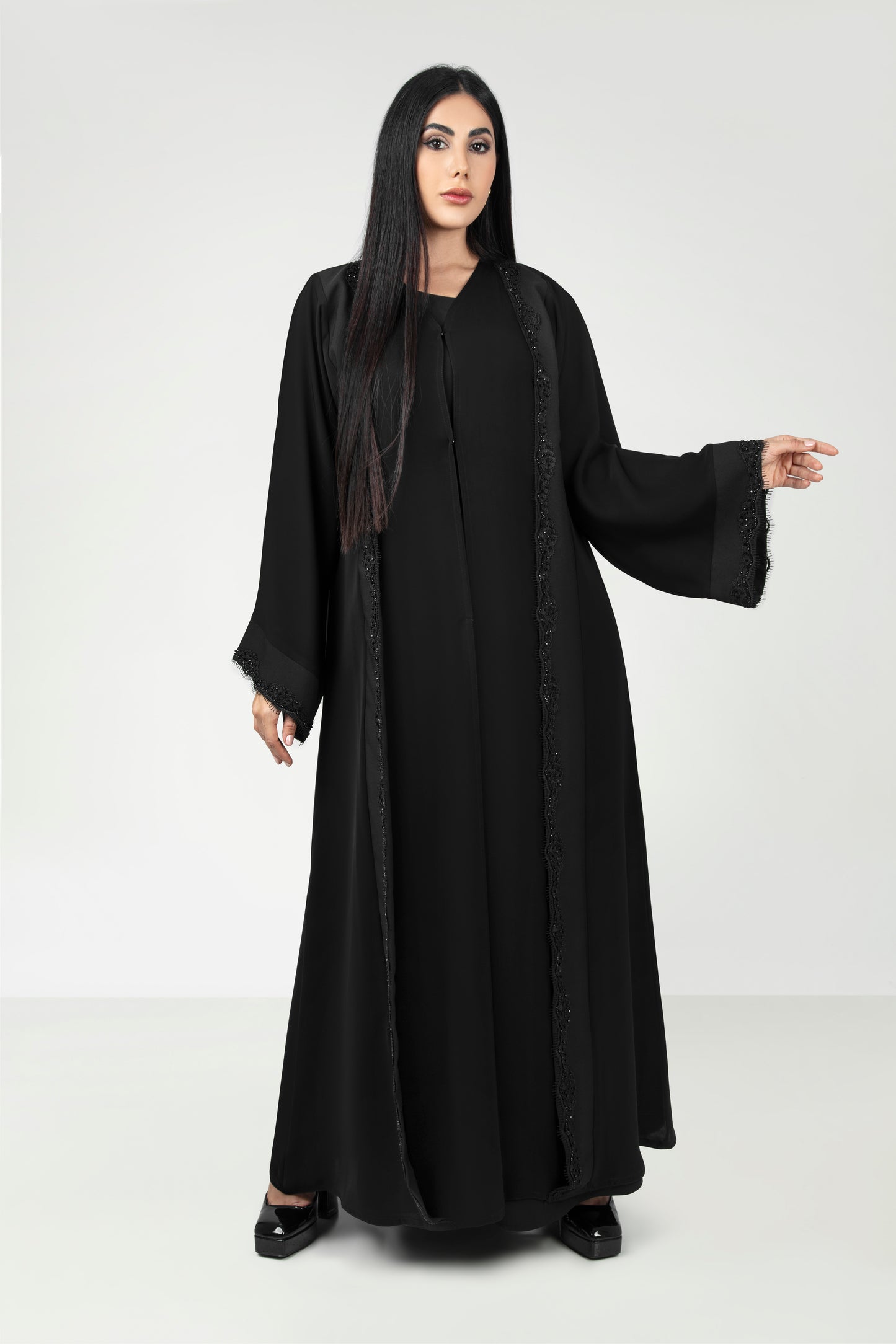 Abaya Black With Lace Design Detail
