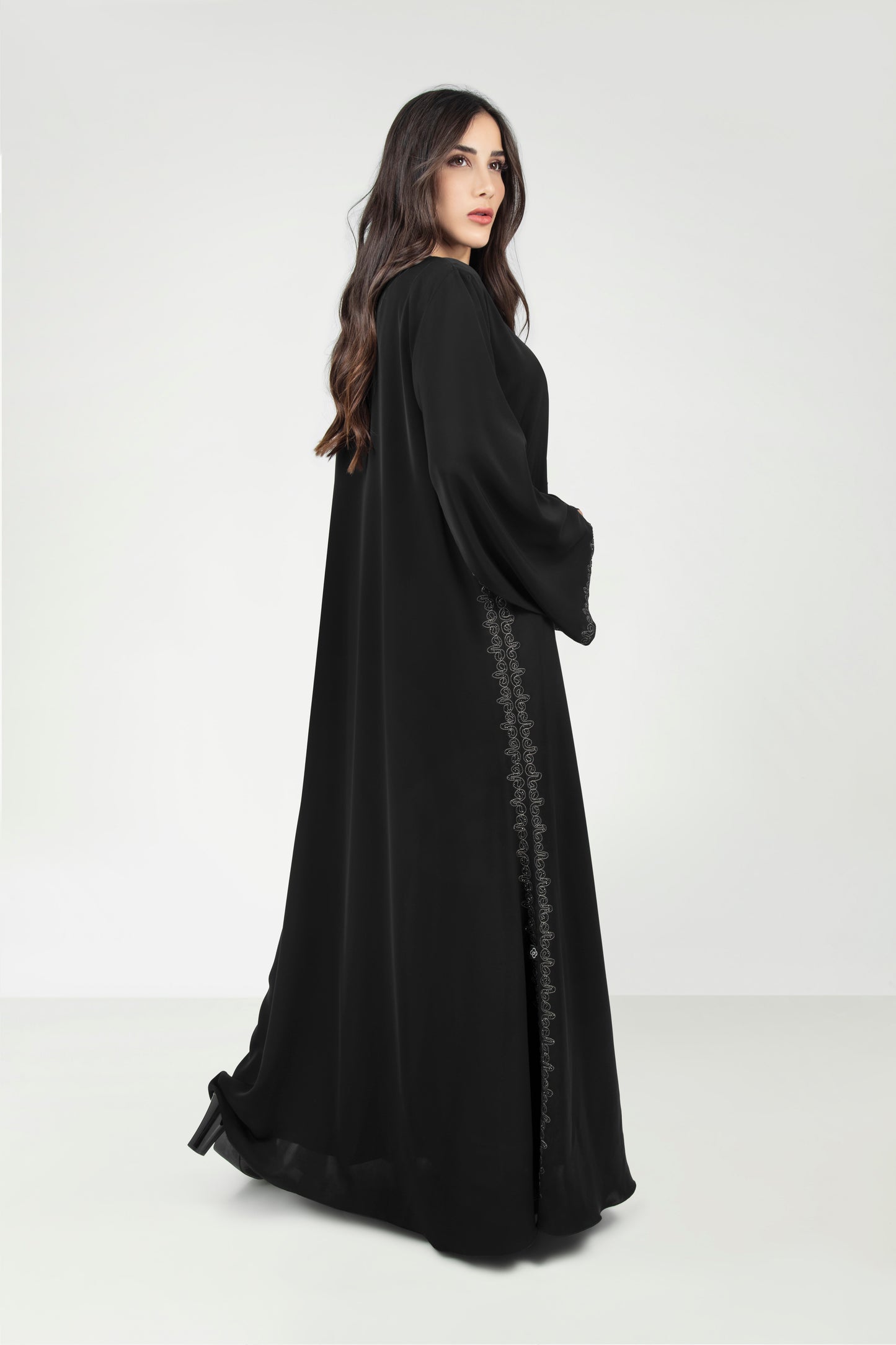 Embroidered Abaya Black With Crystals