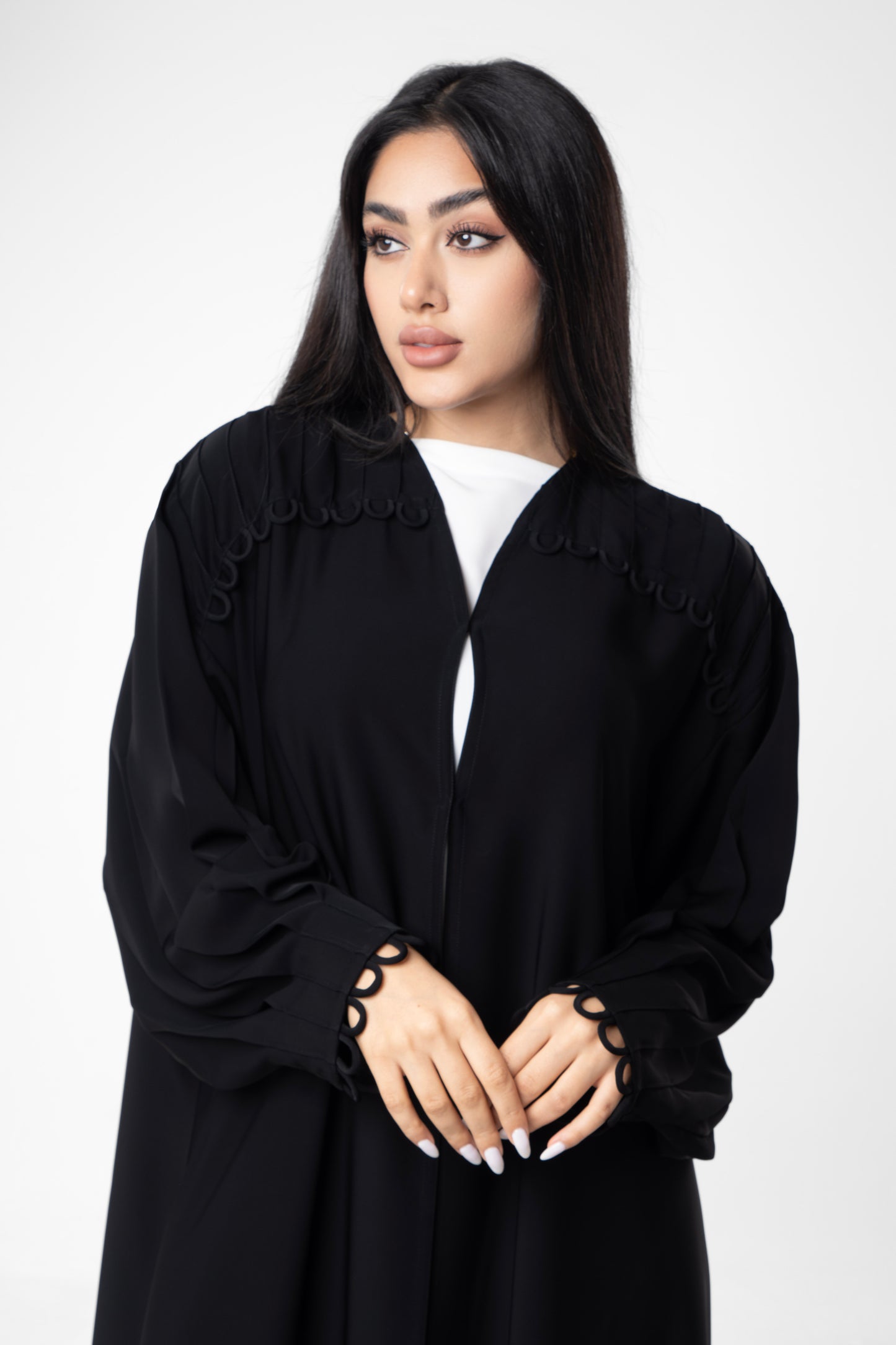 Elegant Black Abaya With Ruffle Sleeves