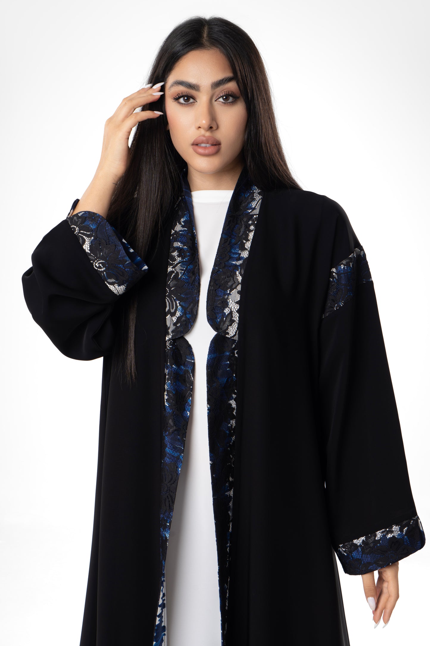 Black Abaya With Intricate Blue Embroidery Detailing