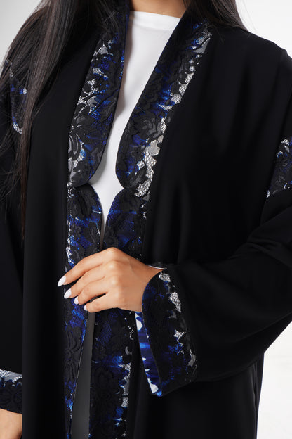 Black Abaya With Intricate Blue Embroidery Detailing