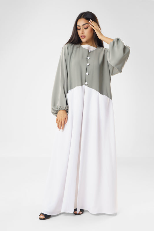 Two-Tone Maxi Dress with Button Detailing