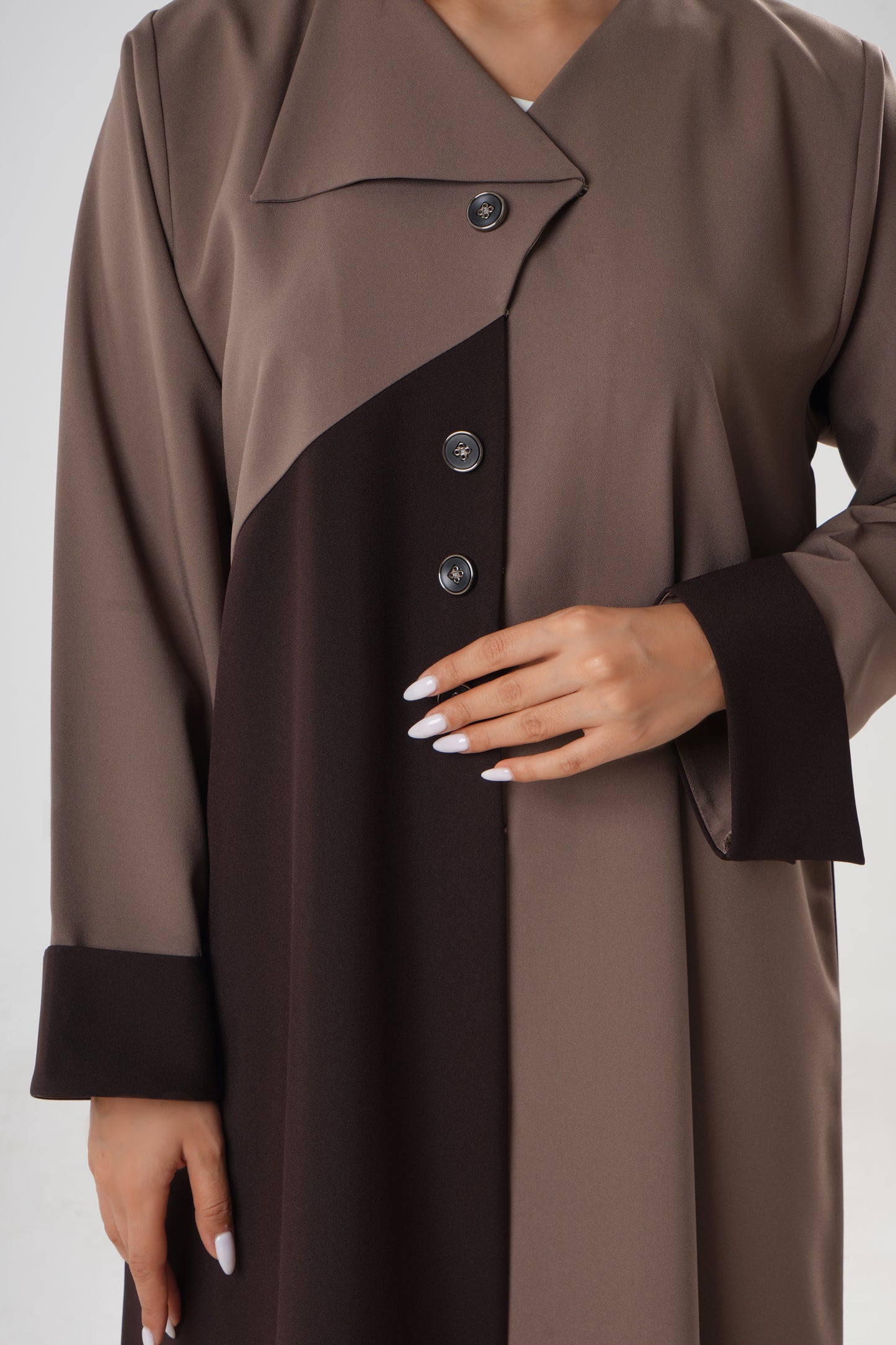 Modern Two-Tone Buttoned Front Abaya