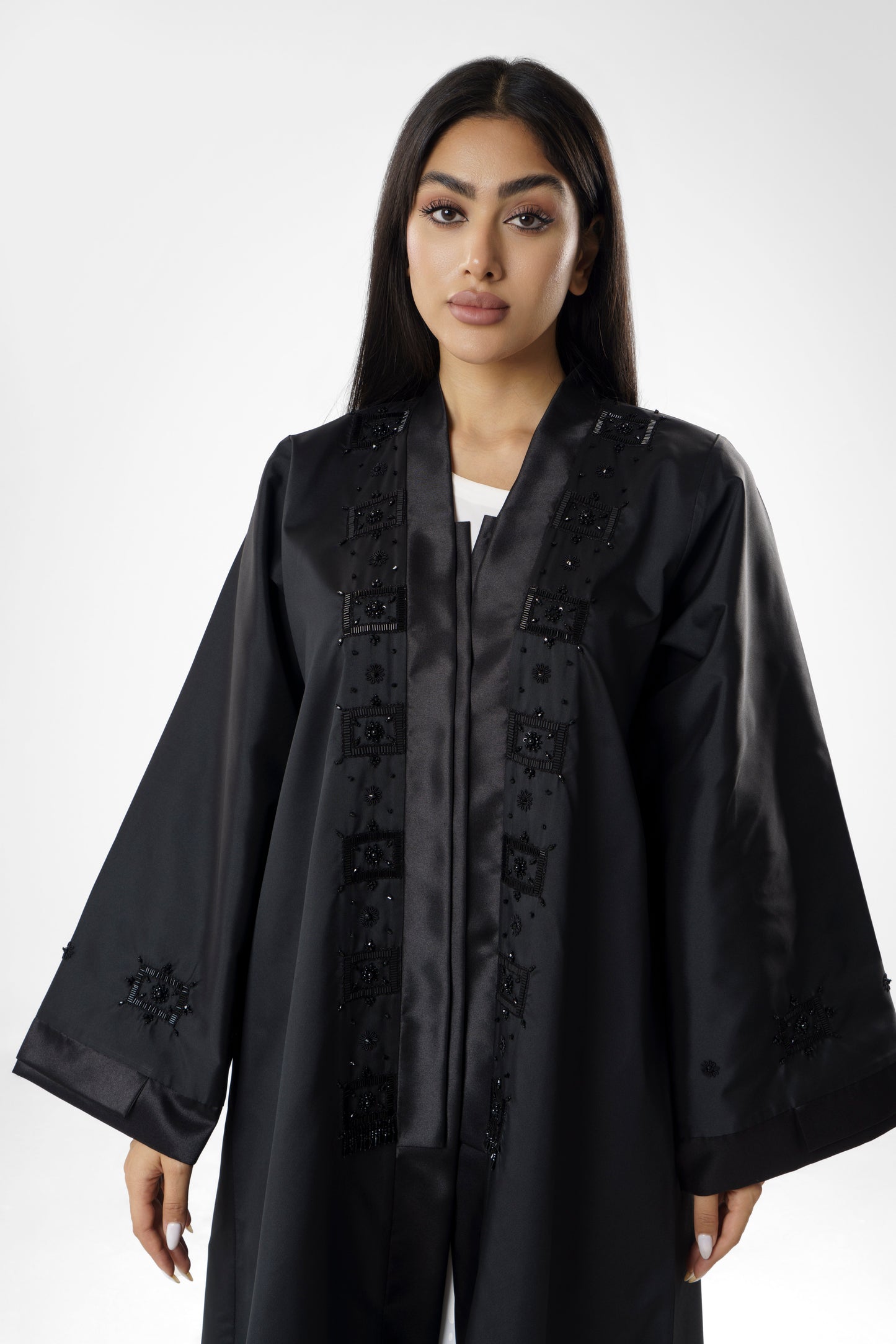 Elegant Embellished Black Abaya with Geometric Detailing