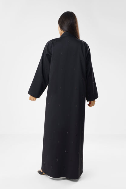 Chic Black Abaya with Delicate Gold Stud Detailing