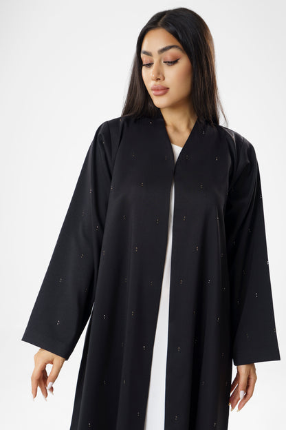 Chic Black Abaya with Delicate Gold Stud Detailing