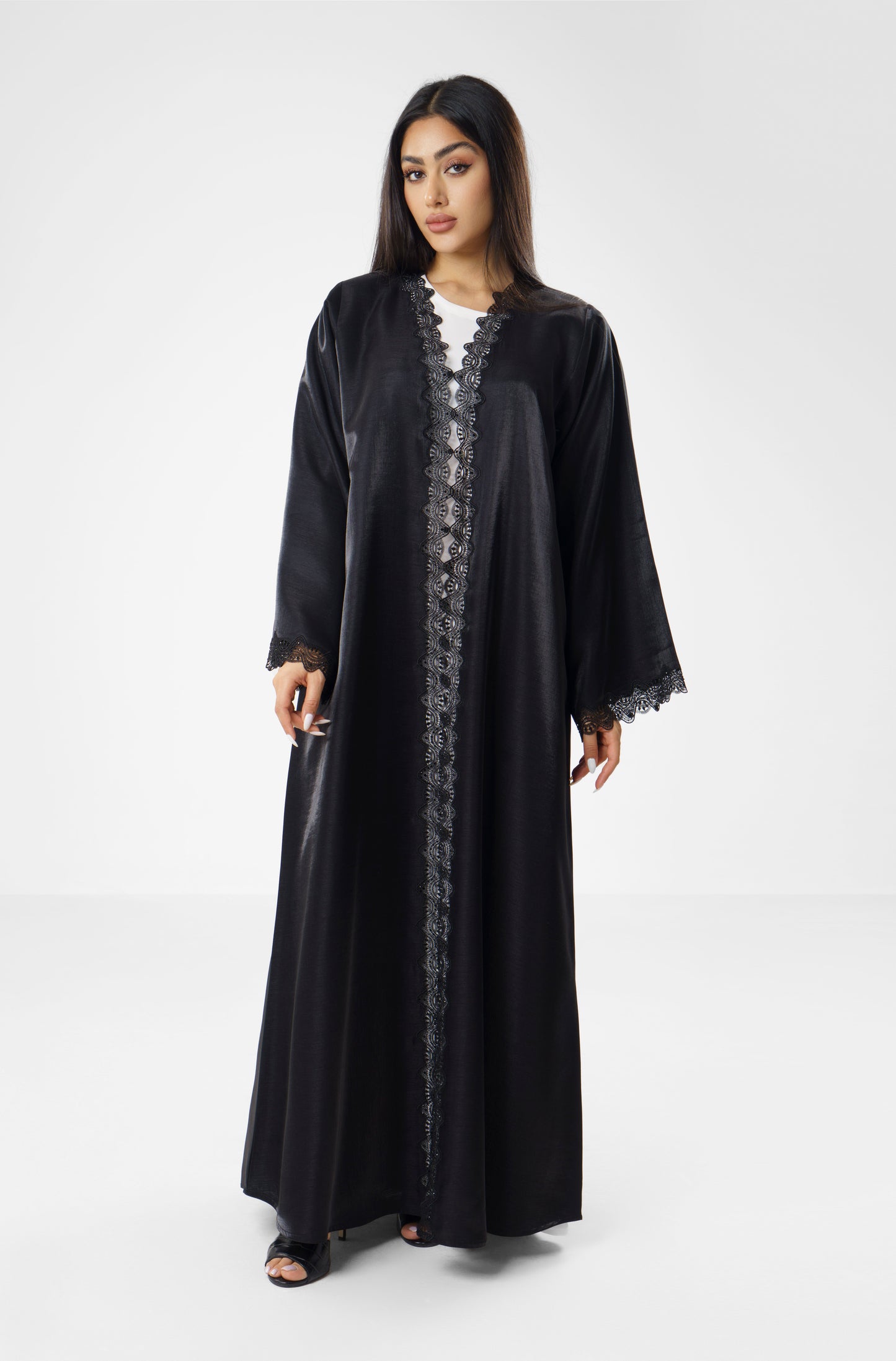 Elegant Black Abaya with Lace Trim Detailing
