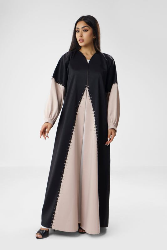 Contemporary Two-Tone Abaya with Contrast Stitch Detail