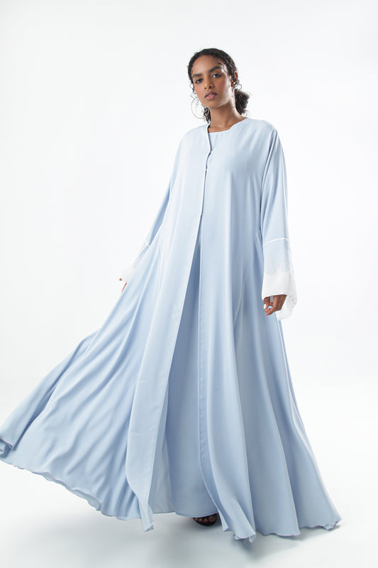 Sky Blue Color Abaya With Sleeves Design