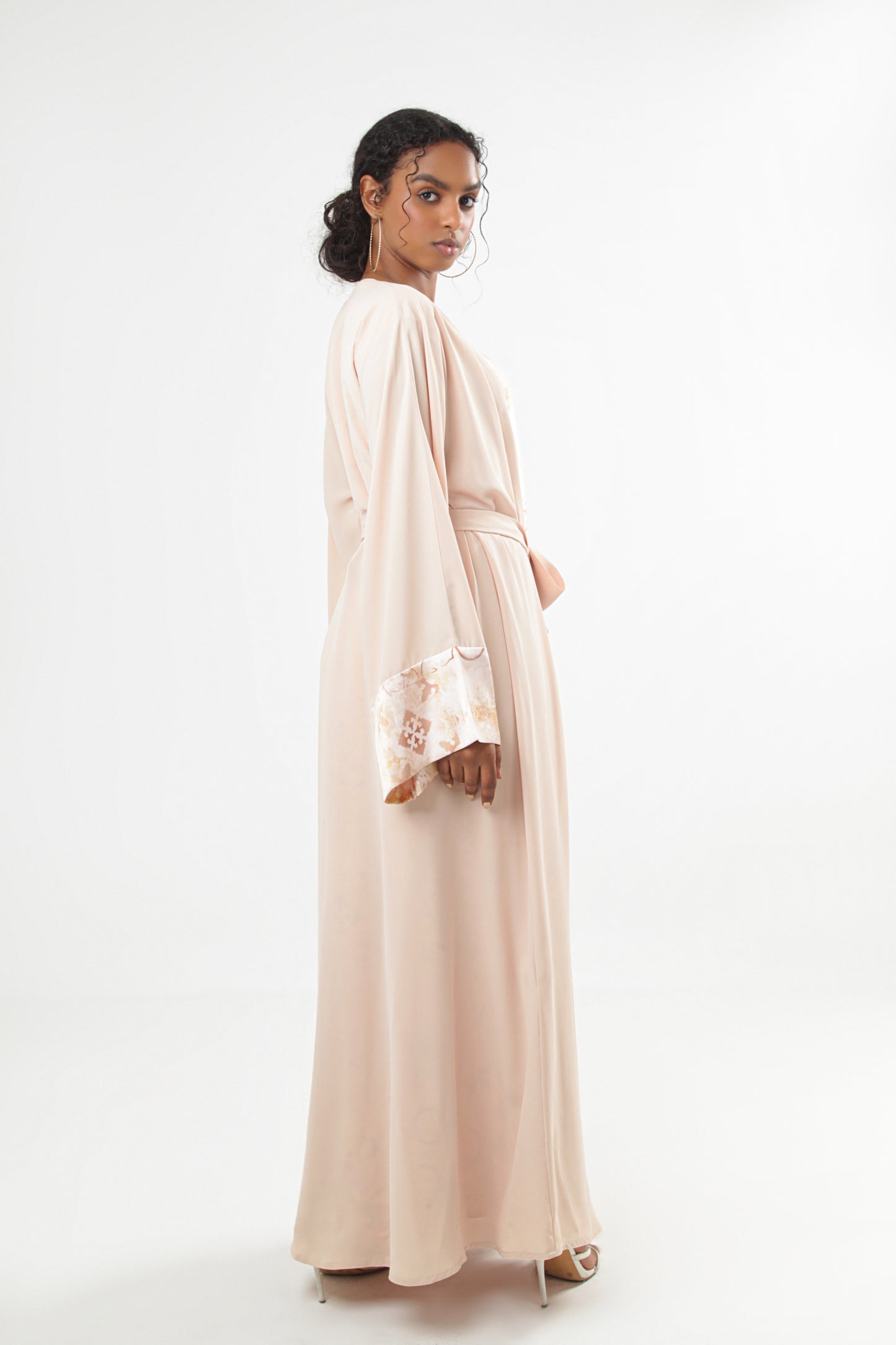 Belted Abaya With Silk Print Dress