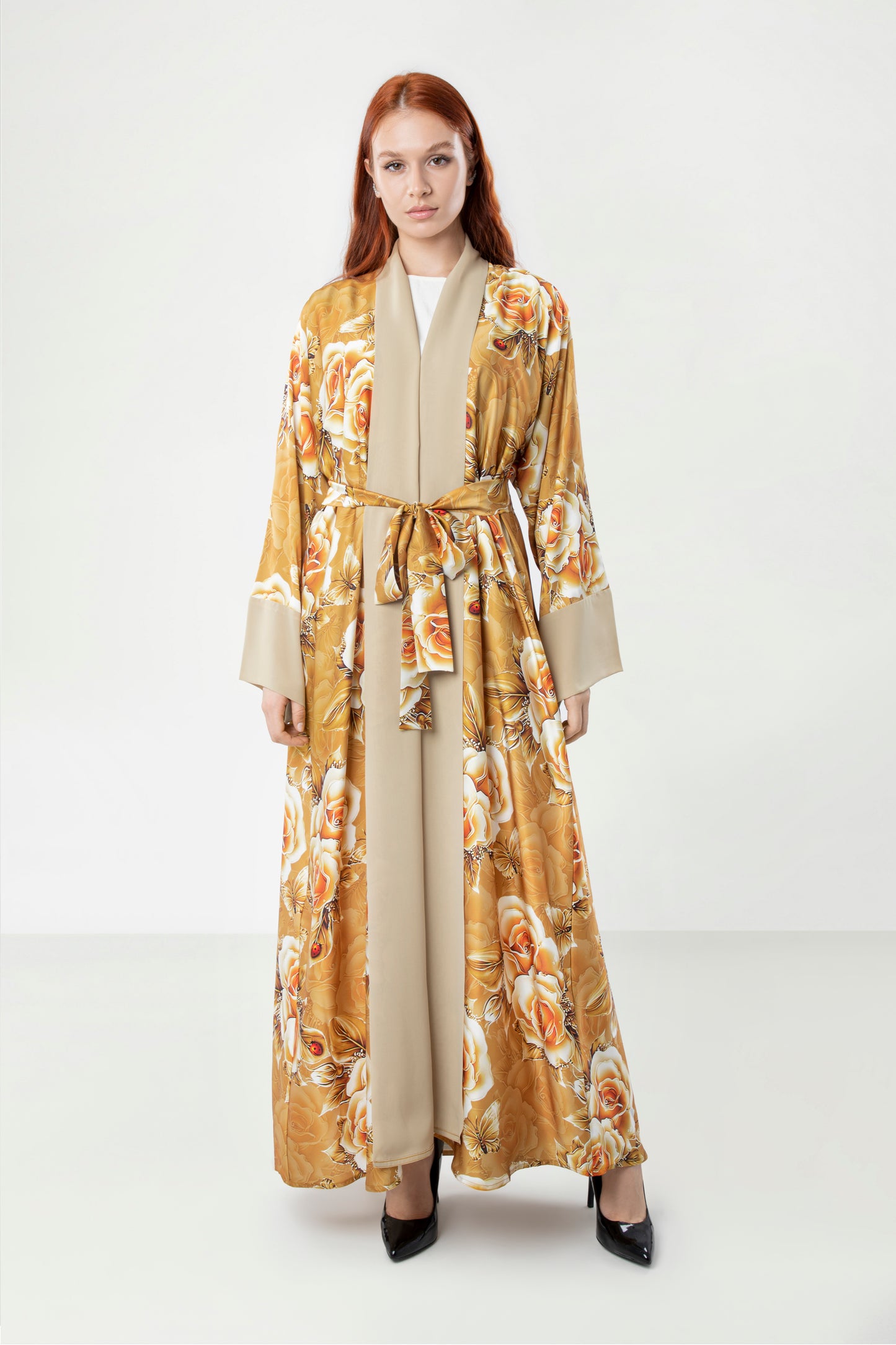 Silk Print Belted Abaya Color