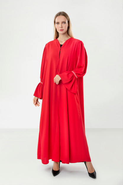 Red Abaya With Sleeves Design