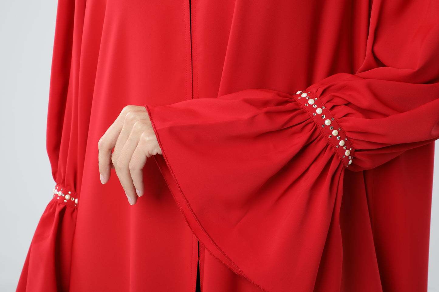 Red Abaya With Sleeves Design