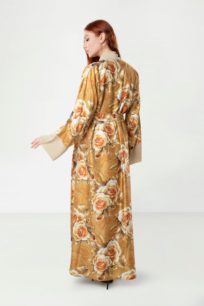 Silk Print Belted Abaya Color