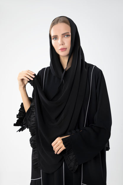 Black Abaya Design Sided Pleated