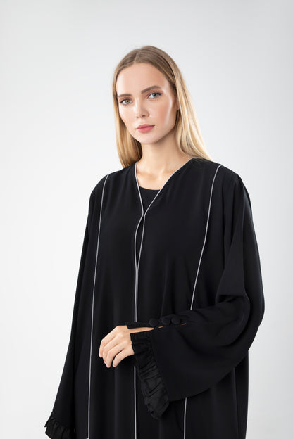 Black Abaya Design Sided Pleated