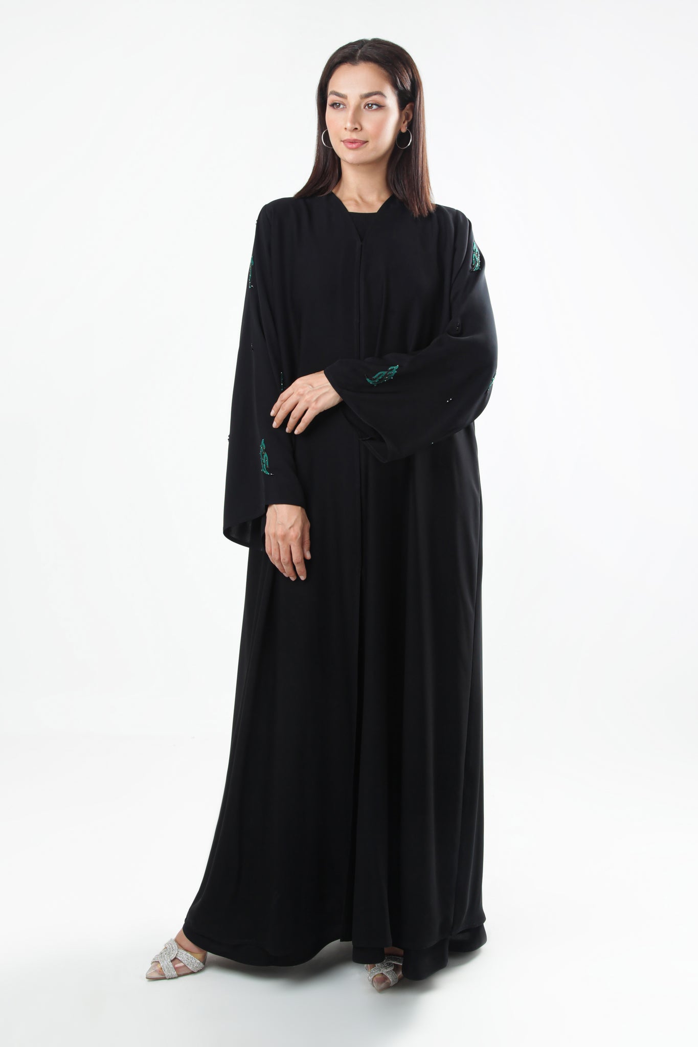 Black Design Abaya With Crystal Elements