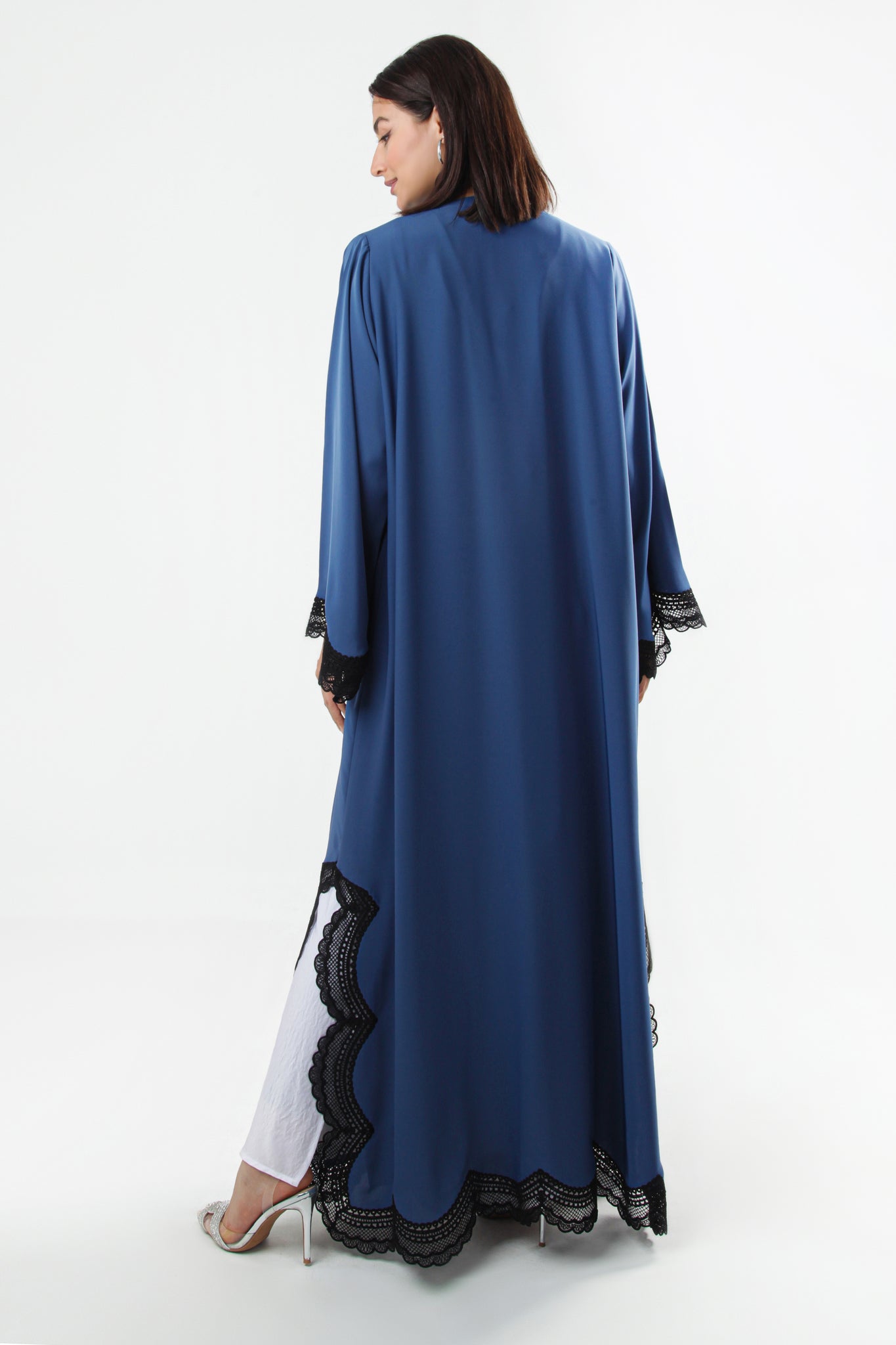 Navy Blue Abaya Style With Lace Design
