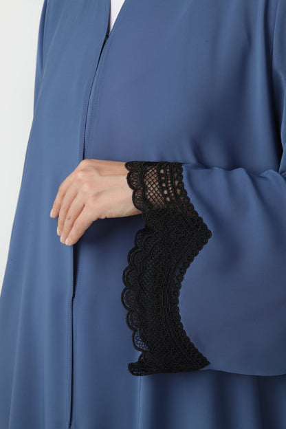 Navy Blue Abaya Style With Lace Design
