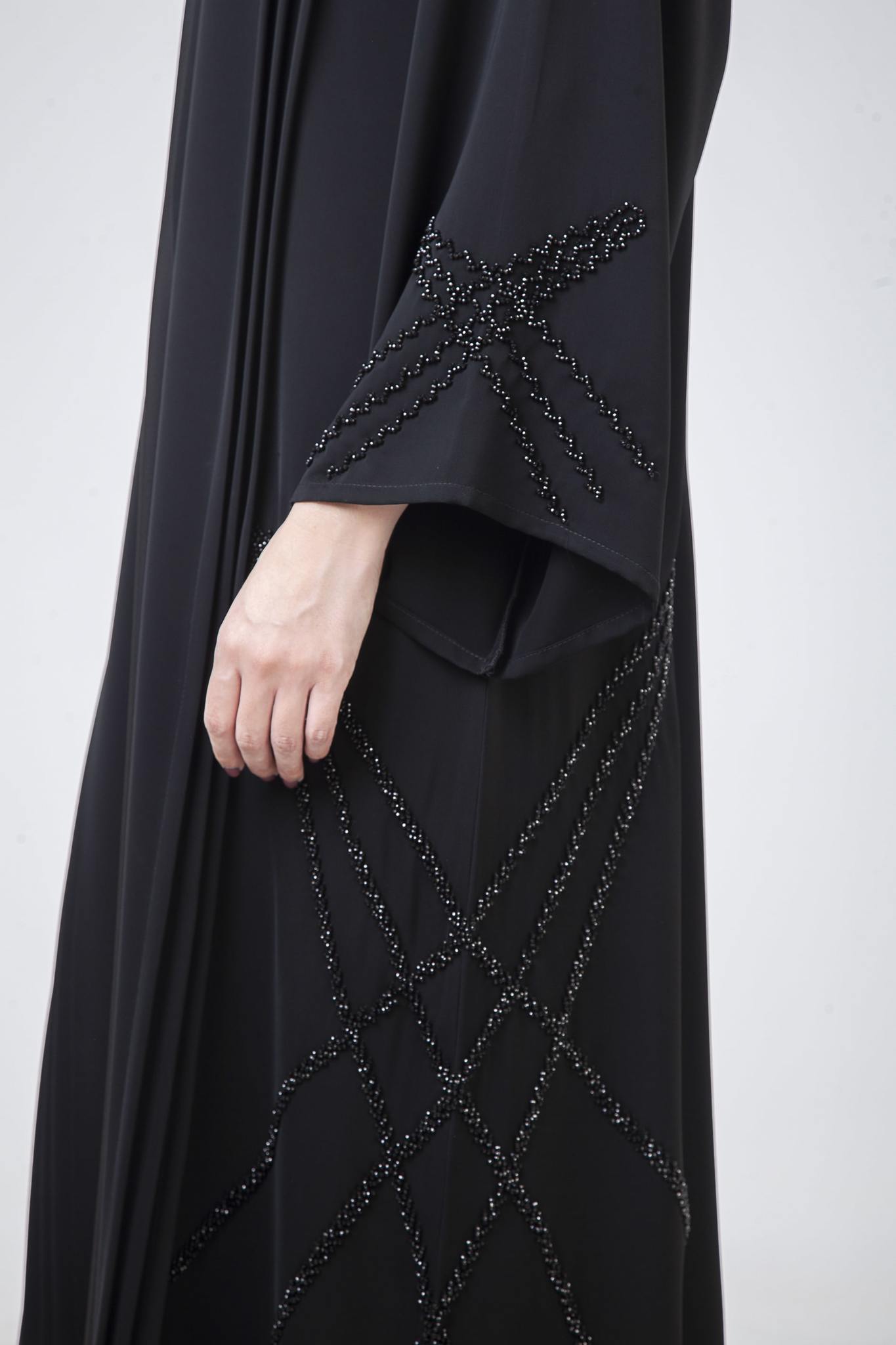 Black Abaya With Beads On Sleeves And Side