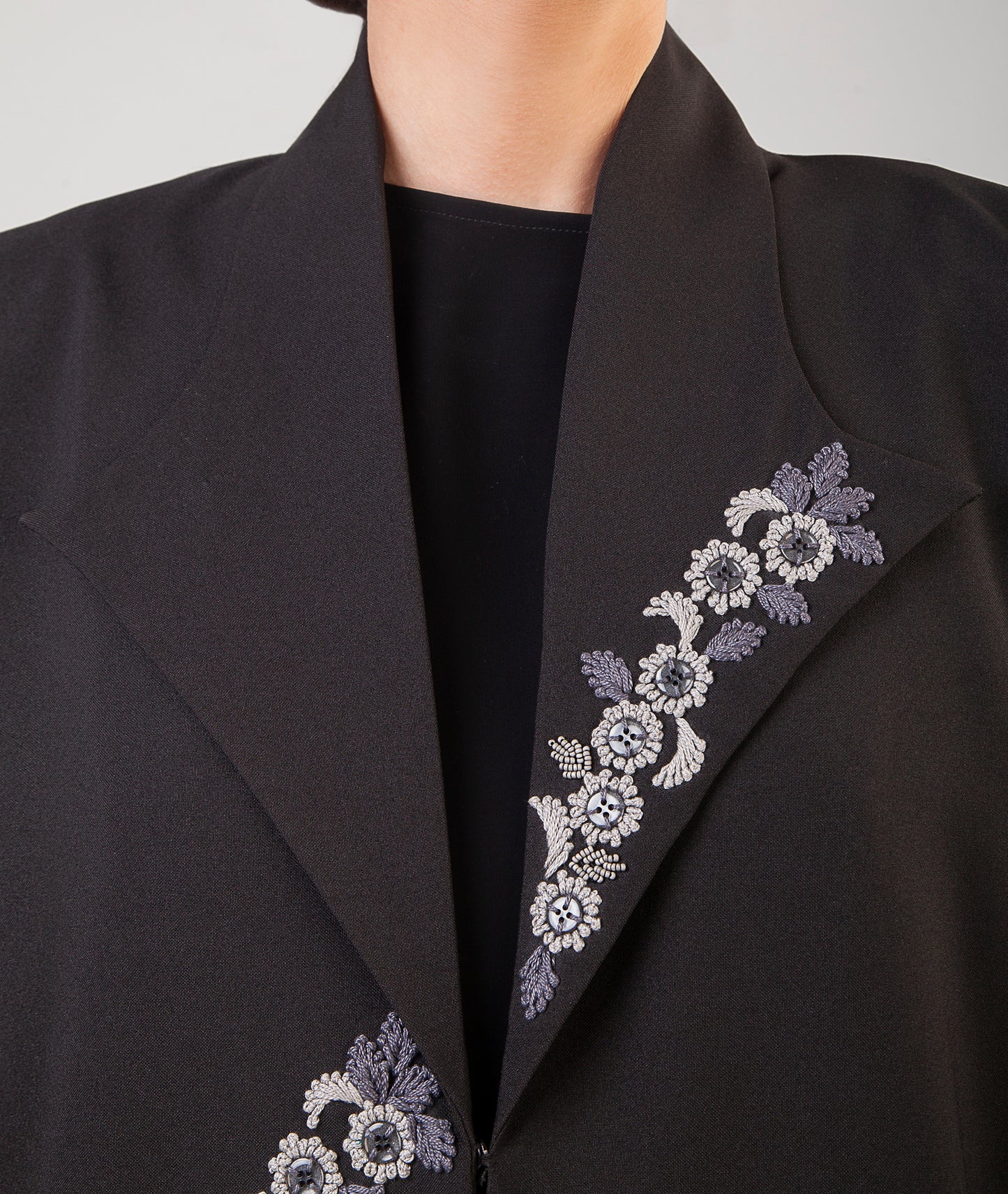 Floral Design Jacket Abaya In Black