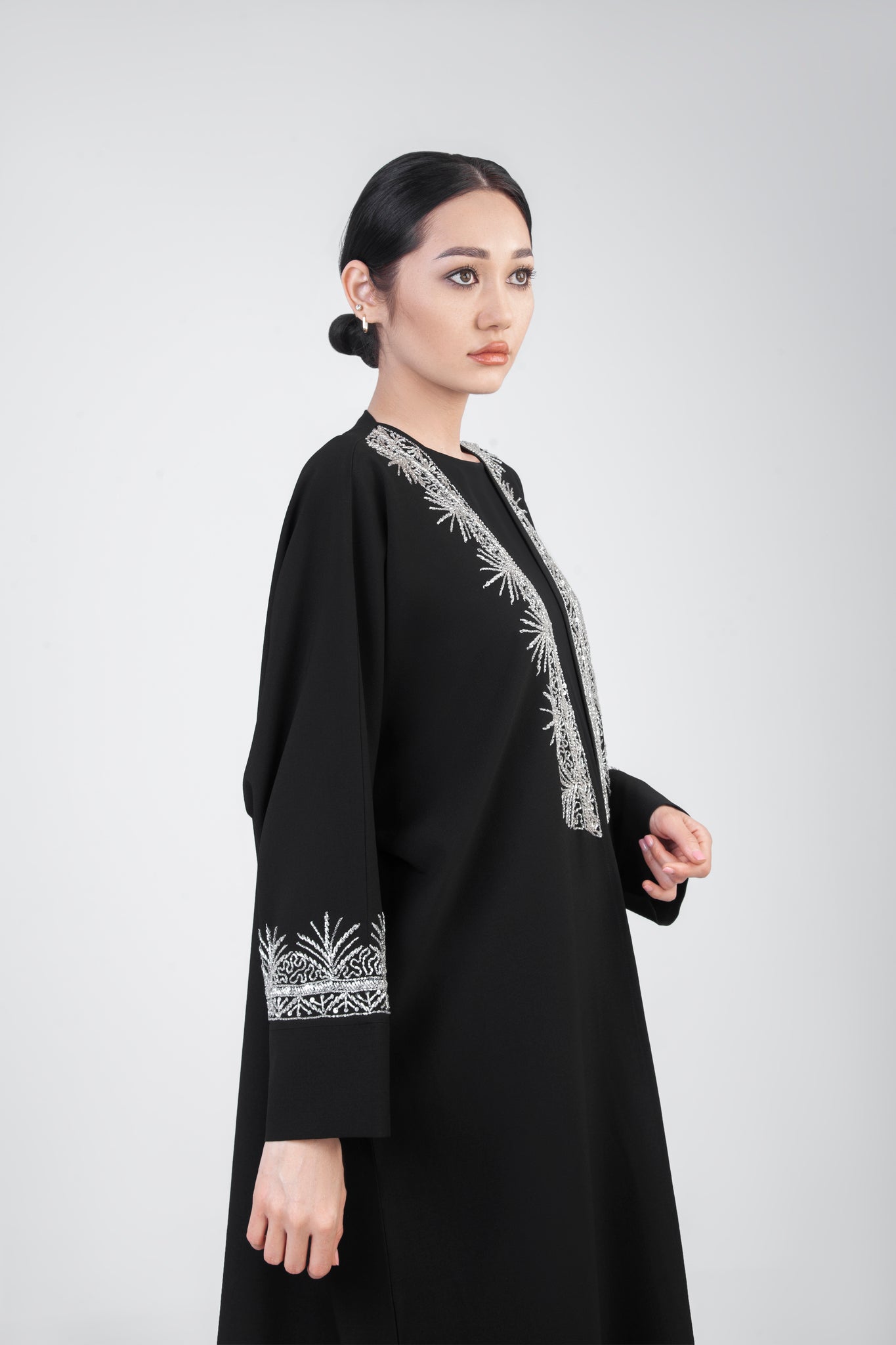 Embroidered Open Abaya Design On Sleeves And Front
