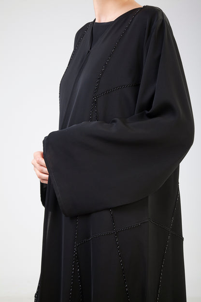 Classic Black Abaya With Diagonal Design