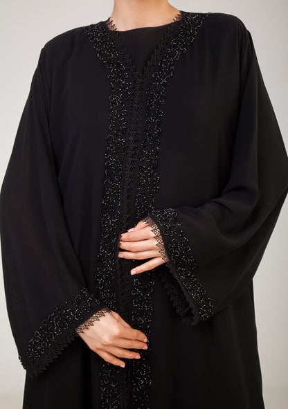 Black Abaya Embellished With Lace Design