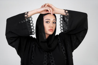 Lace Design Black Modest Abaya