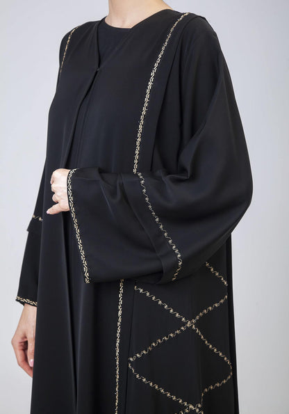 Classic Black Abaya With Design Piping Details