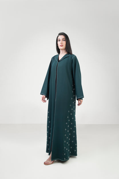 Green Abaya Design With Bead Embellishment