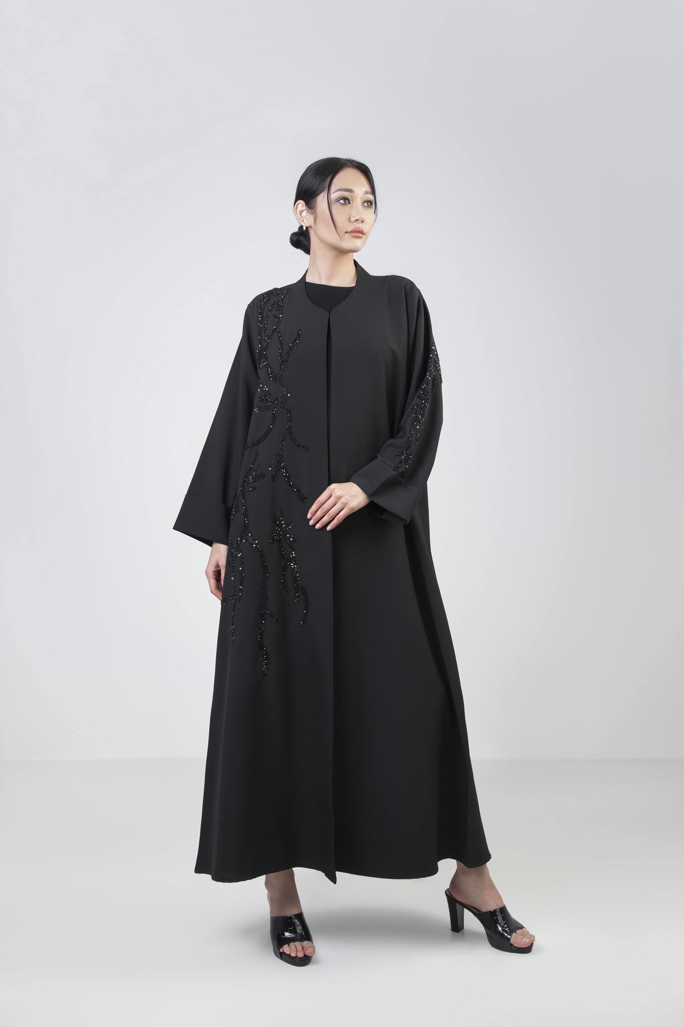 Black Abaya With Beaded Embellishment