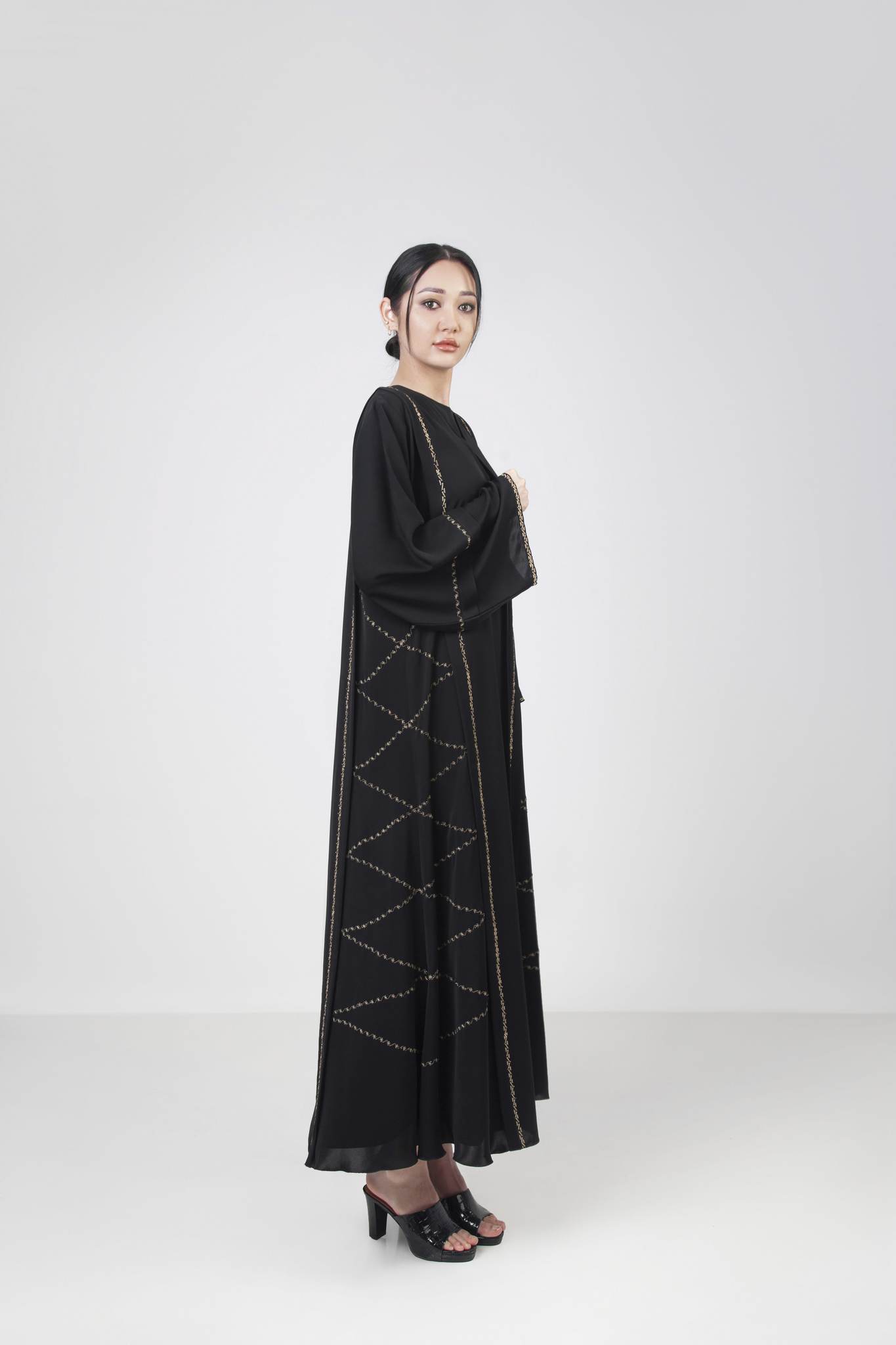 Classic Black Abaya With Design Piping Details