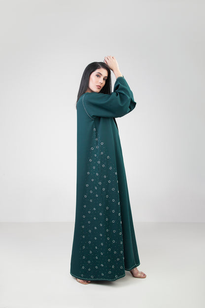 Green Abaya Design With Bead Embellishment
