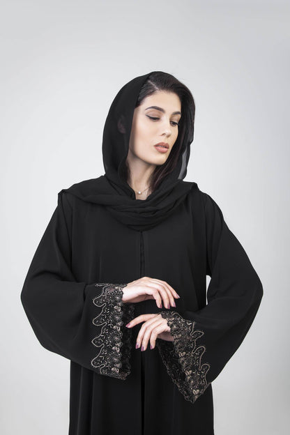 Classic Abaya With Sleeves Lace Design