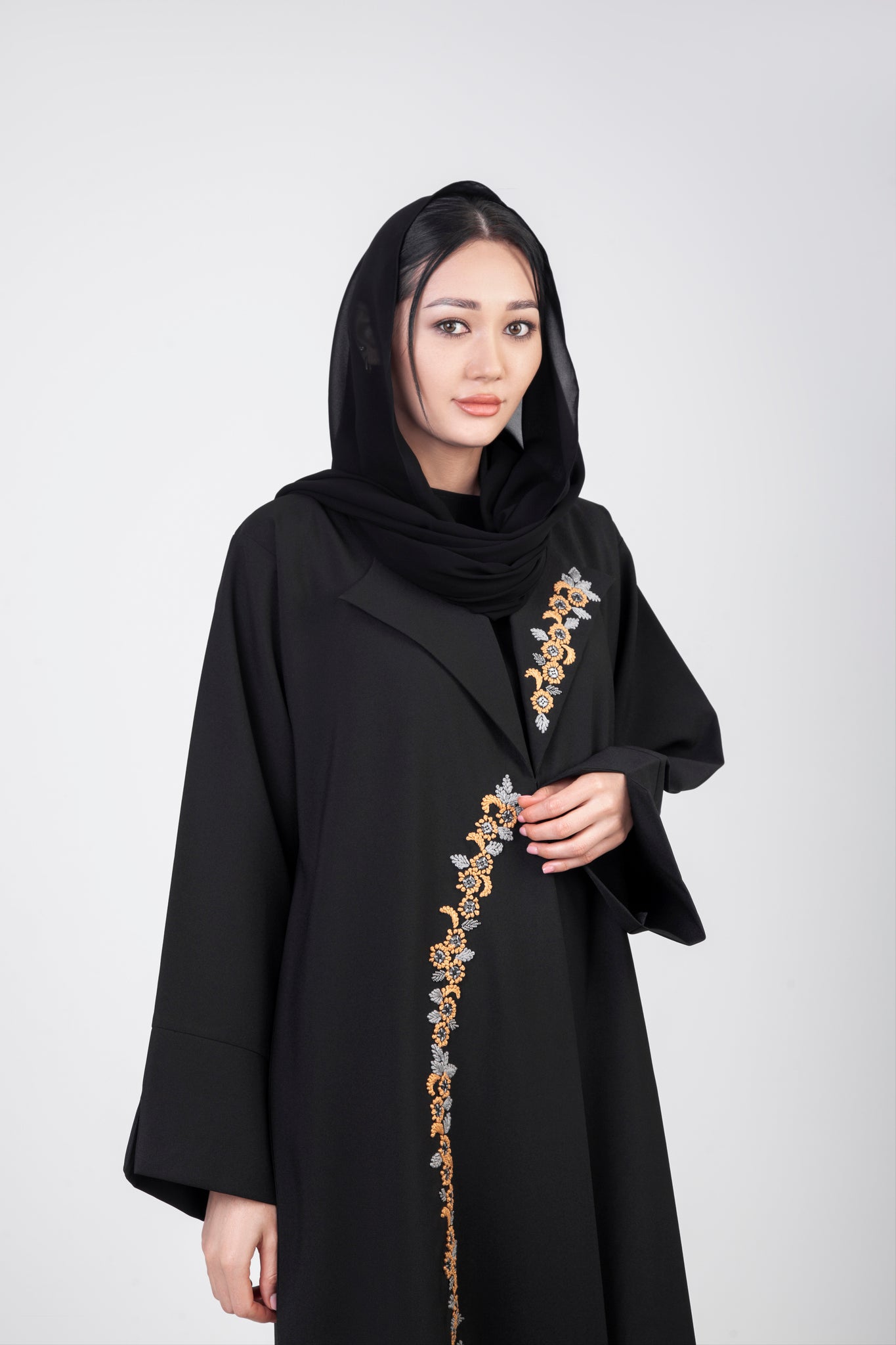 Cut Abaya With Floral Embroidery Design