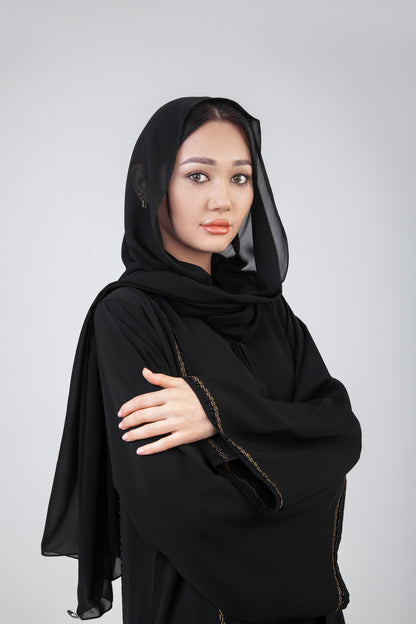 Open Modest Abaya With Gold Strips Design