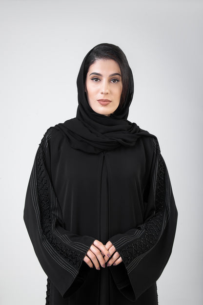 Sided Embroidered Black Abaya
