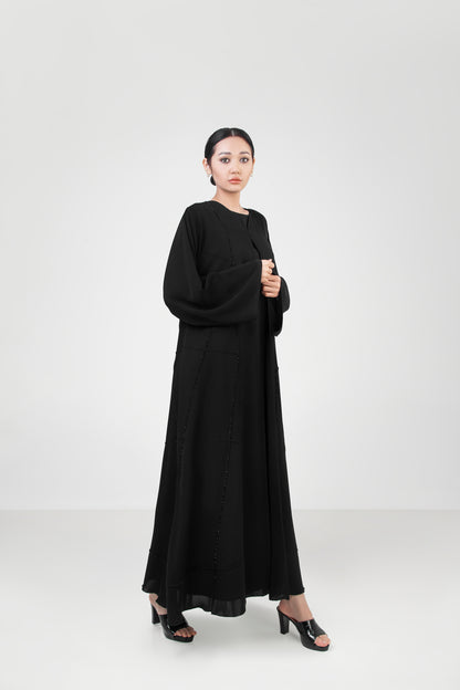 Classic Black Abaya With Diagonal Design