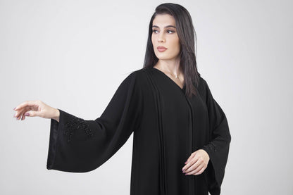 Black Abaya With Beads On Sleeves And Side