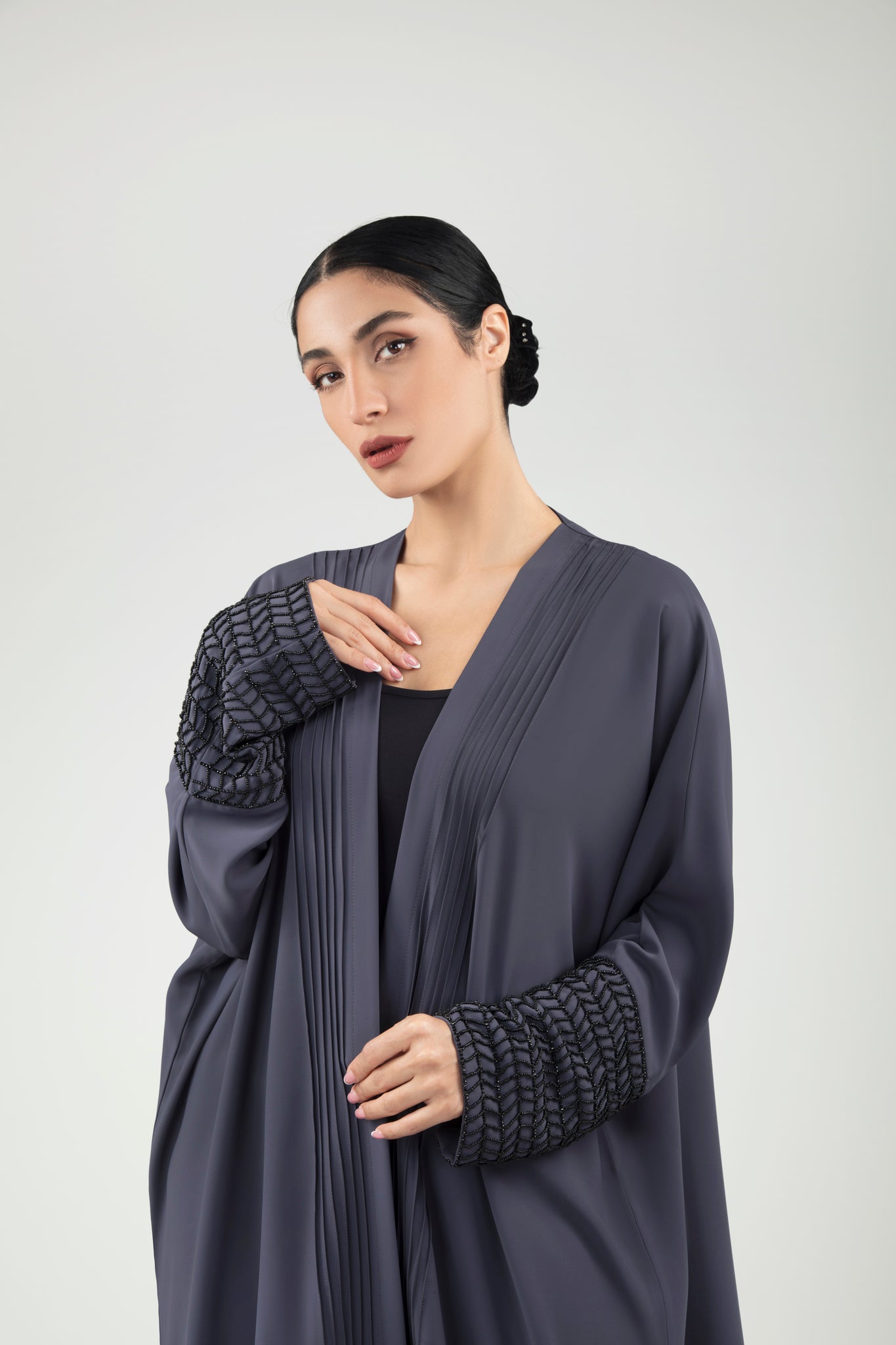 Open Abaya With Beaded Sleeves Design