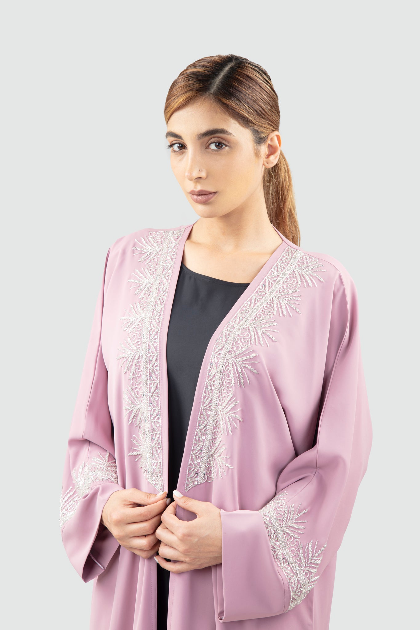 Embroidered Abaya In Pink