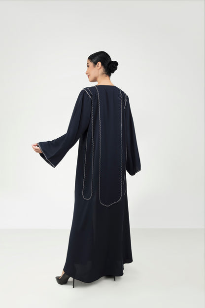 Abaya Embroidery Design In Navy Blue Color