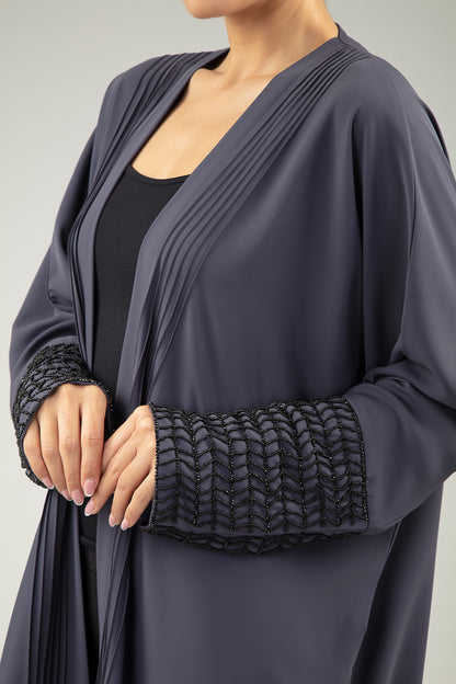 Open Abaya With Beaded Sleeves Design