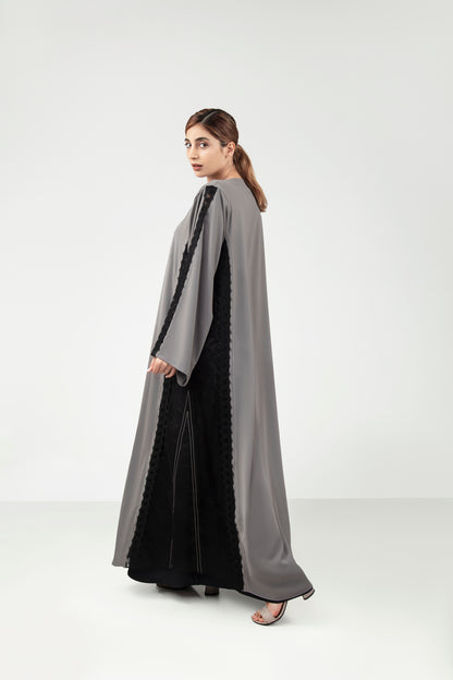 Color Abaya With Black Lace Design